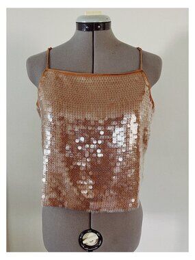 NWT Madewell Sz M Sequined Squareneck Cami in Fallen Timber Beige